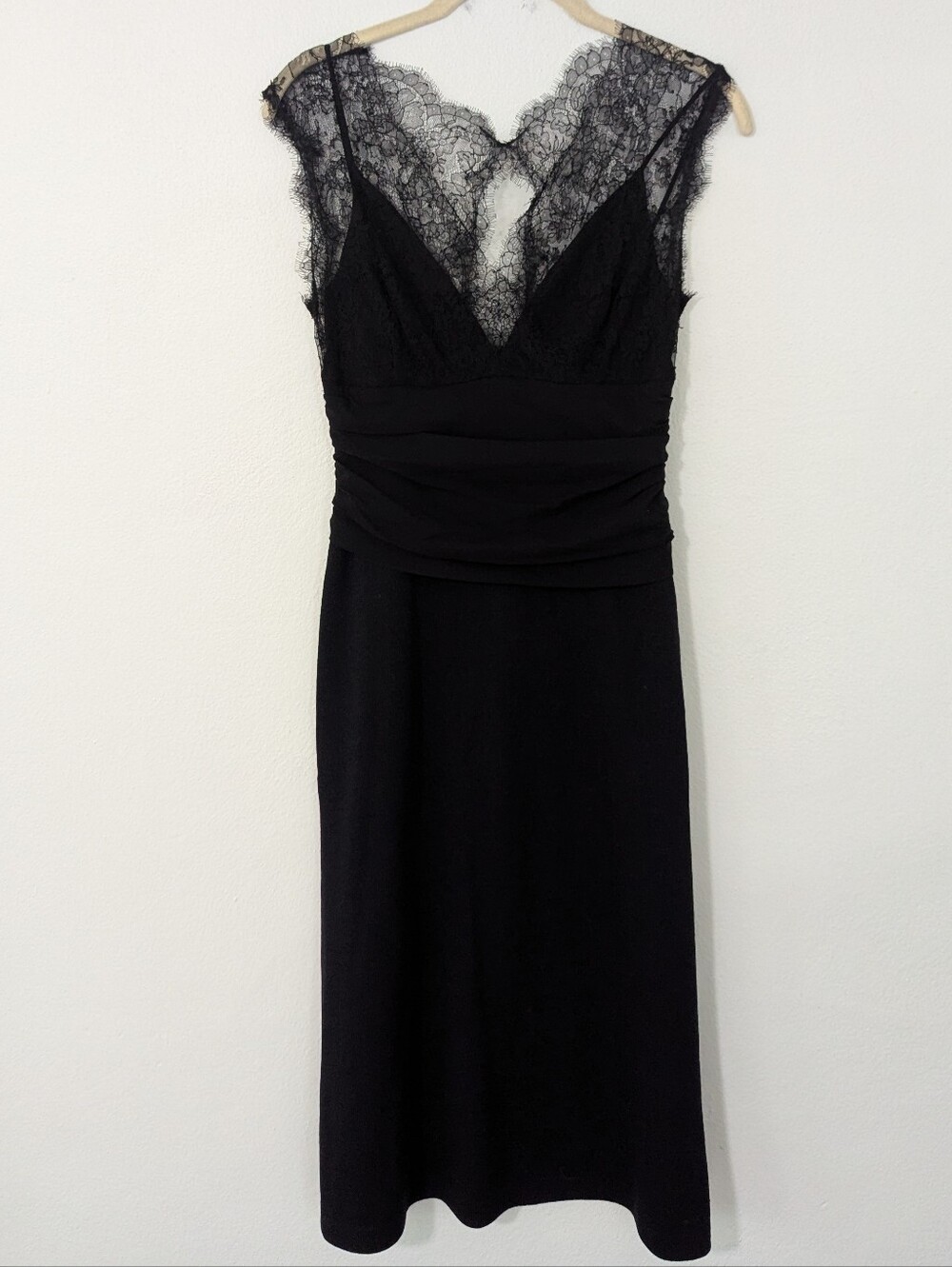 St. John Evening NWT Lace Trim Knit Dress Knee Length Keyhole Back Black 2